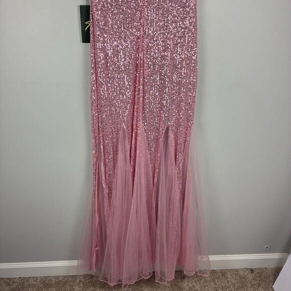 Women’s Pink Evening Dress Ball Gown XL Sequins Stretch Tulle Party Prom NYE - Picture 9 of 14